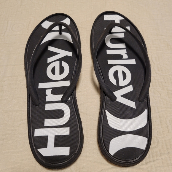 Hurley Black O&O Printed Flip Flop White Logo Authentic - Picture 2 of 4